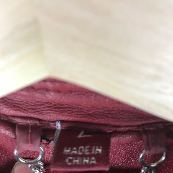 Jou Jou Faux Leather Moto Jacket in Burgandy/Red - Picture 7 of 7